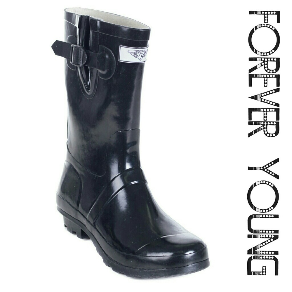 Women's Rainboots, Mid Calf Rain Boots, RB-1502, Black